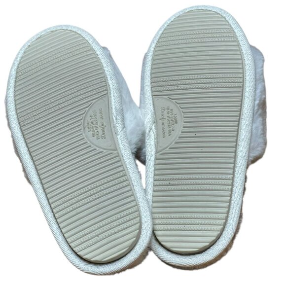 Dearfoams Womens White Plush Bridal Slide Slippers "I Do" Design Large US 7-8 - Picture 9 of 11